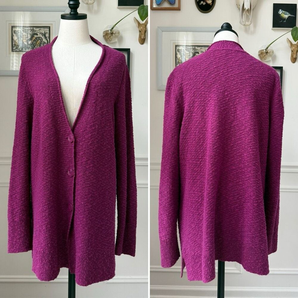 J Jill Textured Cardigan Sweater Berry Plum L